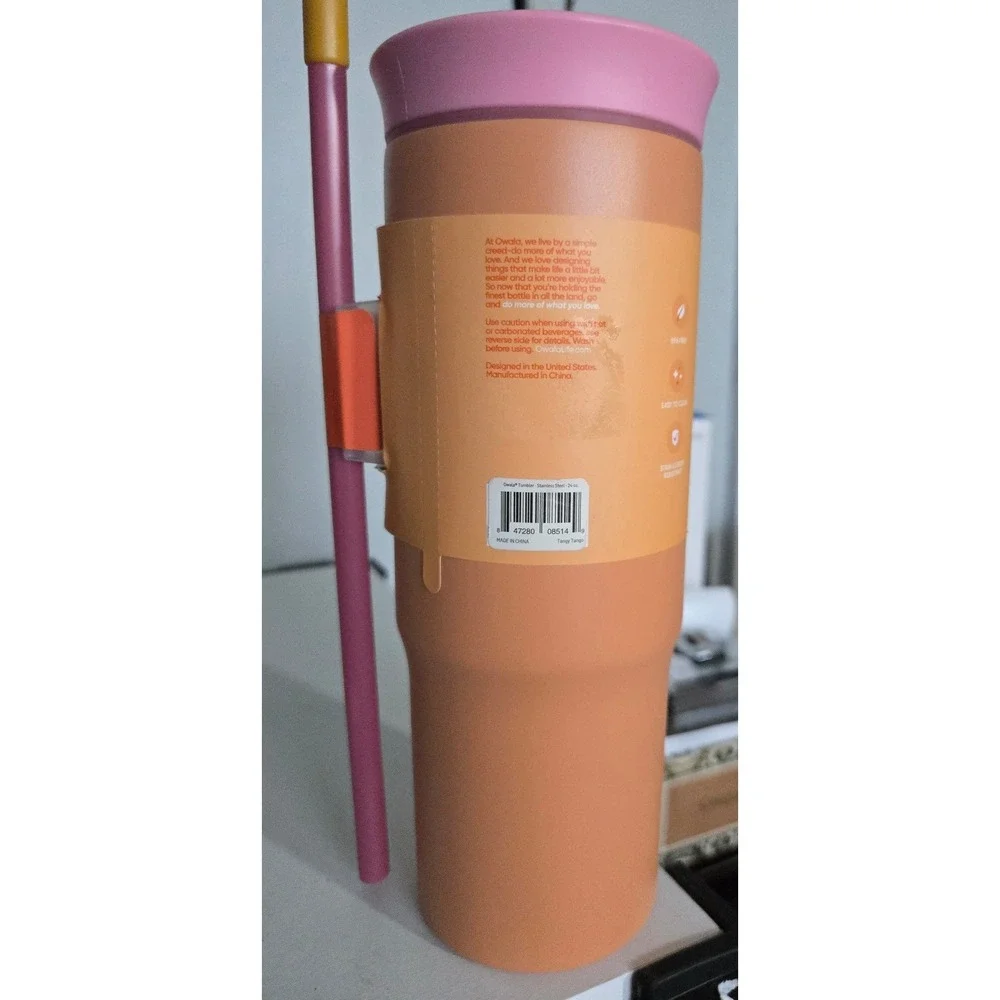 Owala 24oz Stainless Steel Tumbler 2-in-1 Lid Tangy Tango Orange Pink NEW